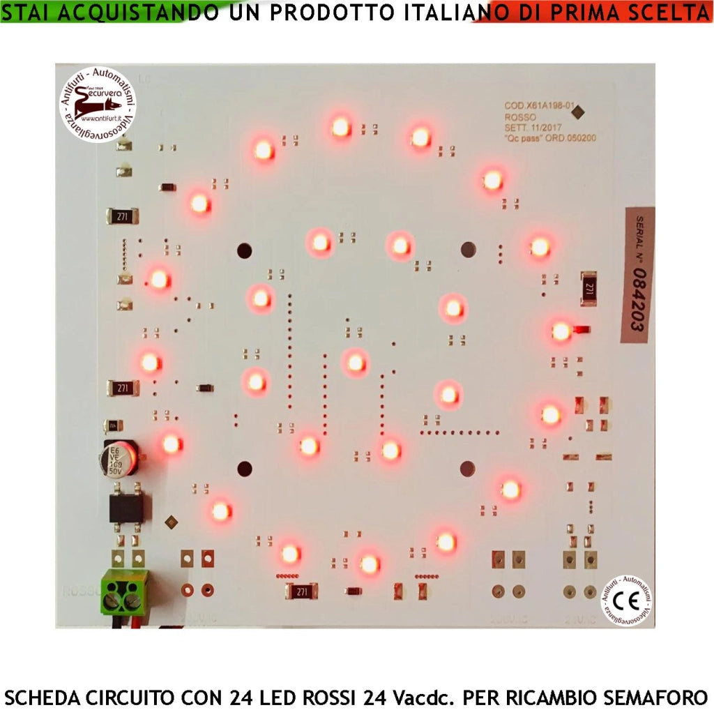 Circuito con 24 LED Rossi Alta Luminosità Ricambio per Semaforo Luce Rossa Puntiforme Alimentazione 24 Vacdc 3 W Semafori Omologati a Led Garage Condominio