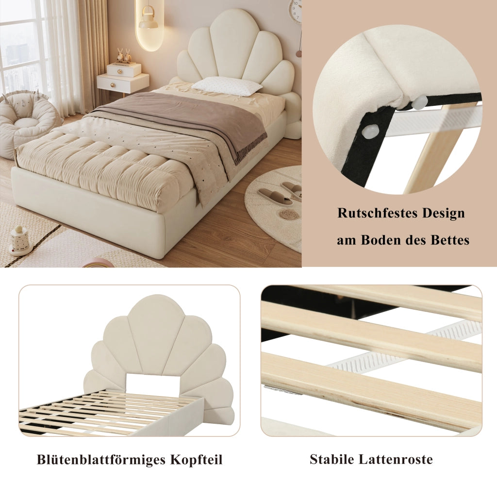 LETTO Singolo 90x200 cm Velluto Beige