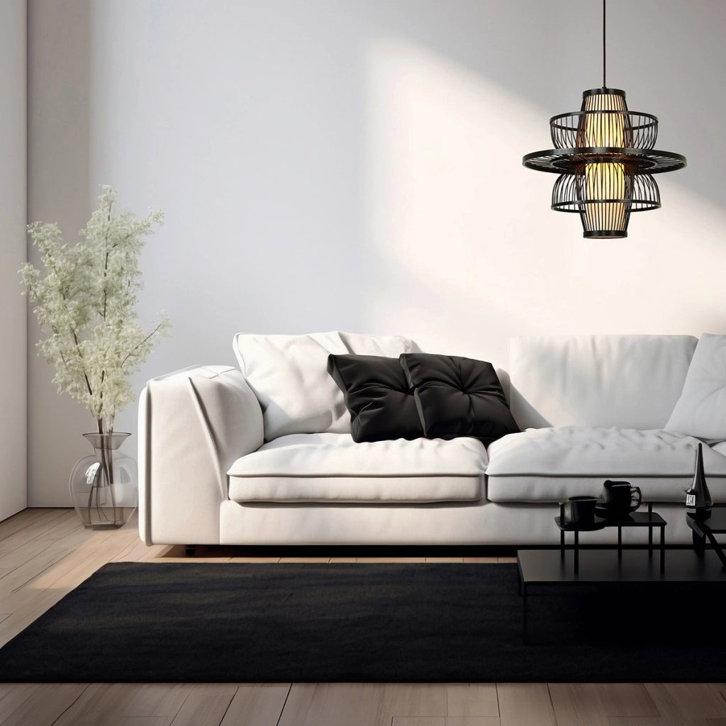 Lampada sospesa Japandi rattan nero E27 Astra LightPrestige