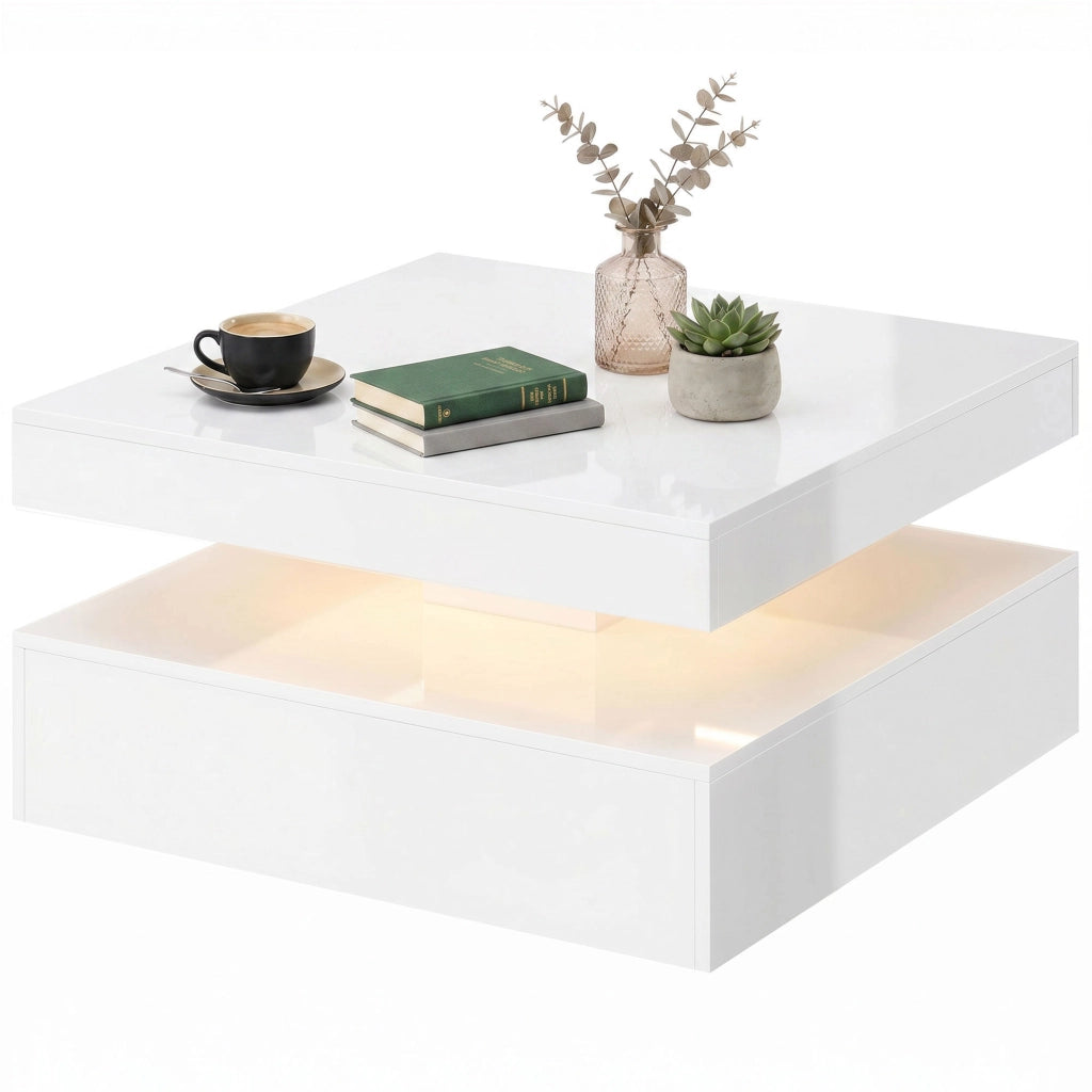 Tavolino da caff¨¨ con LED e cassetto ¨C Xylo ¨C bianco lucido con telecomando
