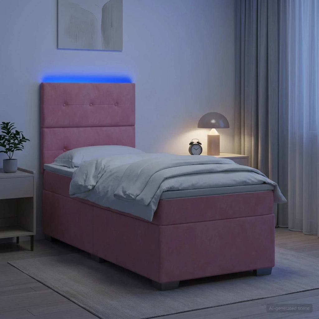 Letto box spring con materasso Rosa 80 x 200 cm Velluto 3454999
