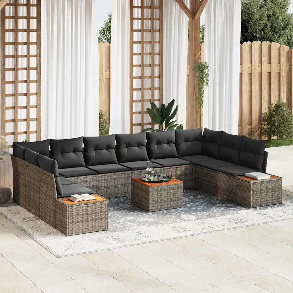 Set Divano da Giardino con cuscino 10 pcs Grigio Polyrattan