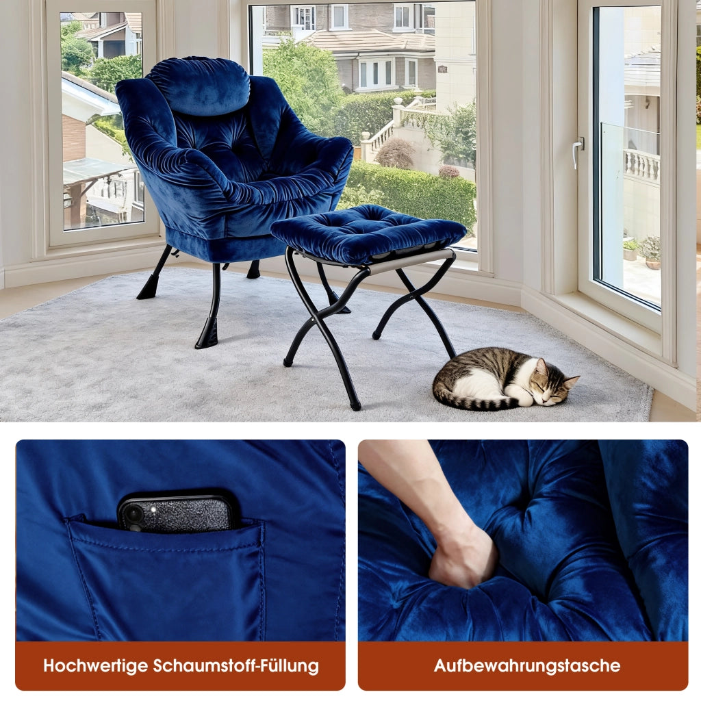 Poltrona Relax con Poggiapiedi e Braccioli ¨C MINIMAL ¨C Blu Scuro