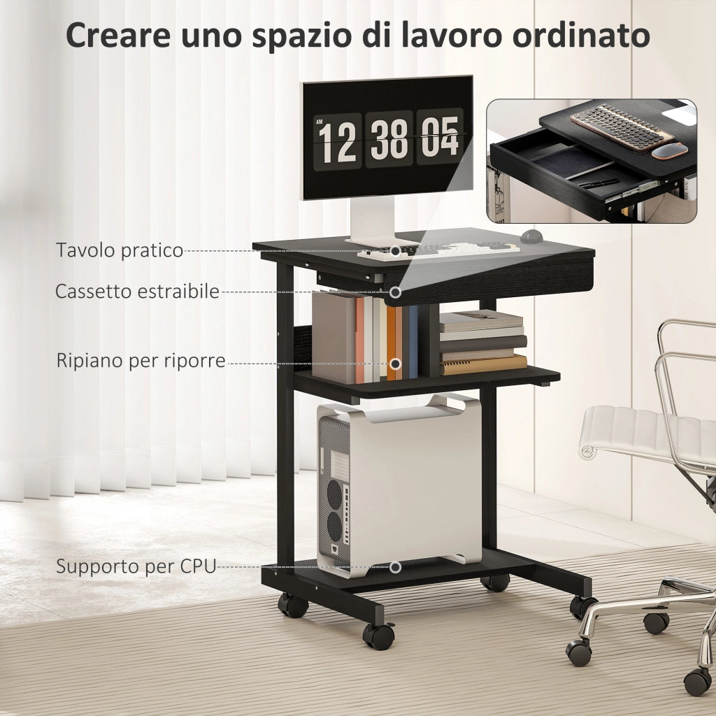 Scrivania per Computer con Cassetto e Ripiani ¨C Xylo ¨C Legno e Metallo Nero 56x51x79 cm