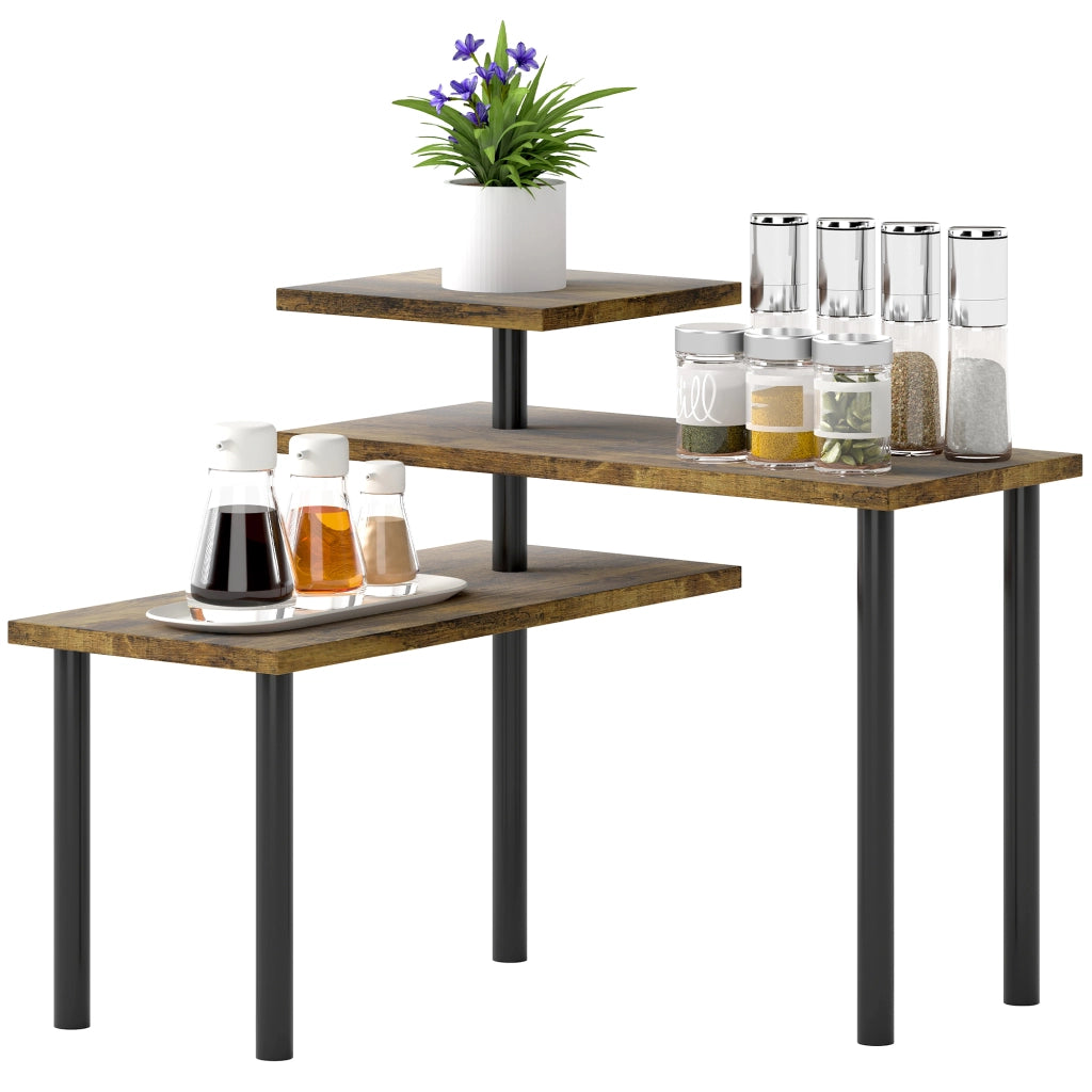 Scaffale Girevole a 3 Livelli ¨C Minimal ¨C Legno e Acciaio, 40x10x36.5 cm, Marrone Rustico