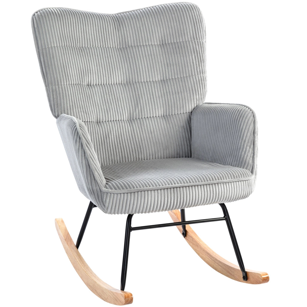 Poltrona a Dondolo in Legno e Tessuto ¨C Minimal ¨C Grigio Chiaro