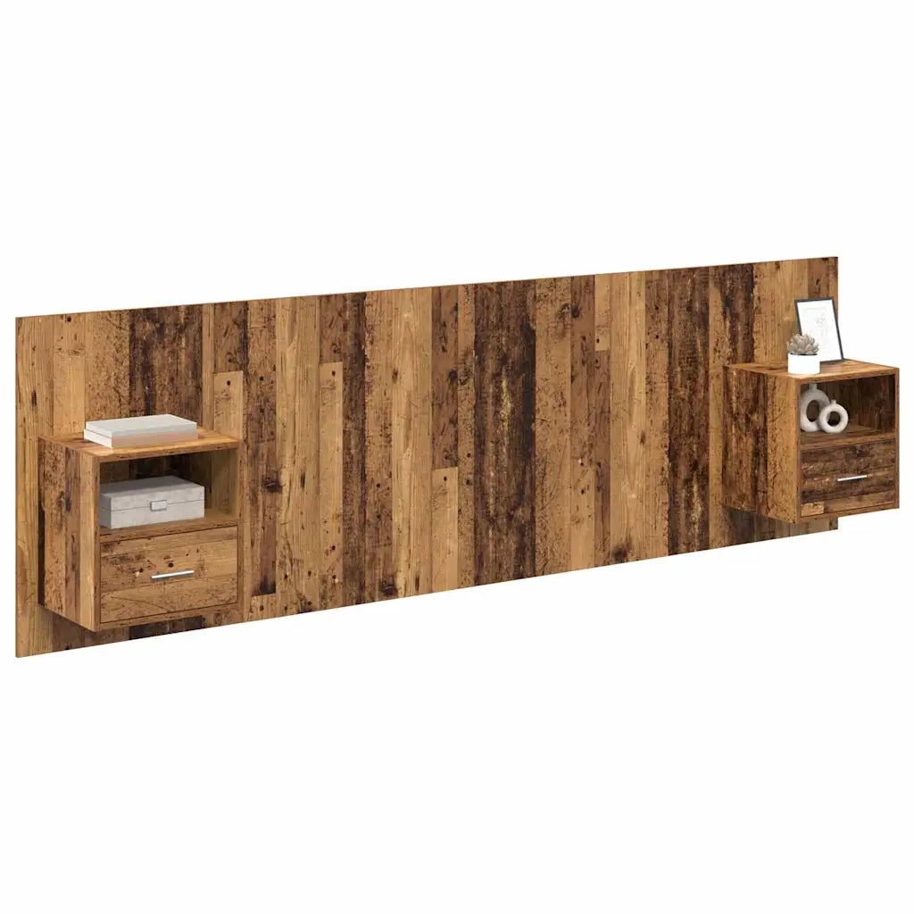 Testiera | Testata con Comodino 3 pcs Legno vecchio Legno multistrato