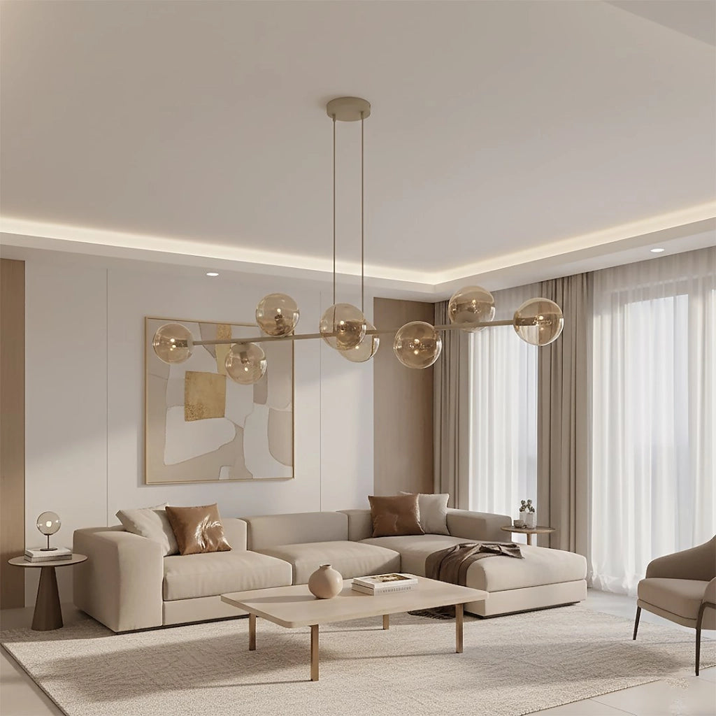 Lampada a sospensione Magnus 8xE14 vetro beige Emibig