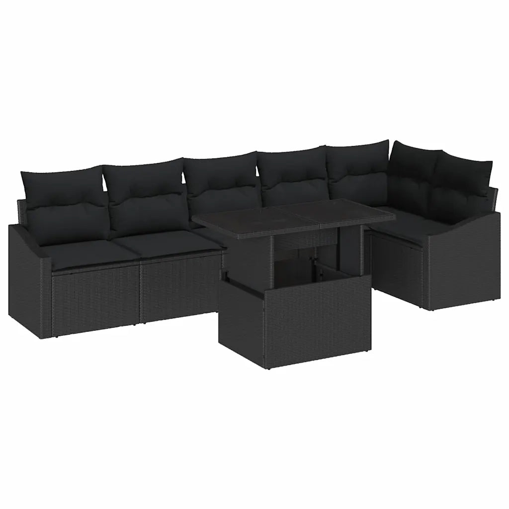 Set Divano da Giardino con cuscino 7 pcs Nero polyrattan 3349019