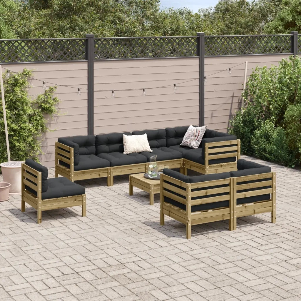 Set Divani da Giardino 9pz con Cuscini Legno Impregnato di Pino