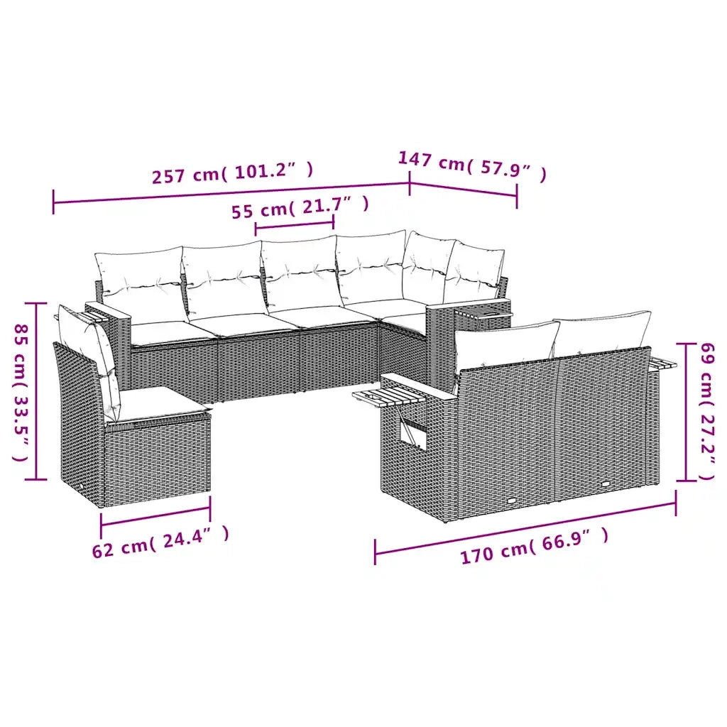 Set Divani da Giardino 8 pz con Cuscini Nero in Polyrattan 3227002