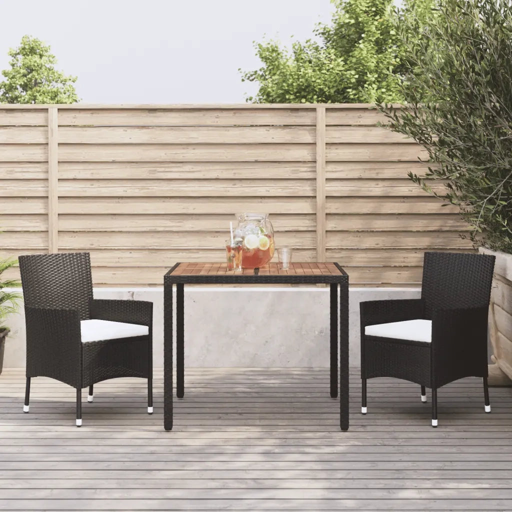 Set da Pranzo da Giardino 3 pz con Cuscini Nero in Polyrattan 3187388