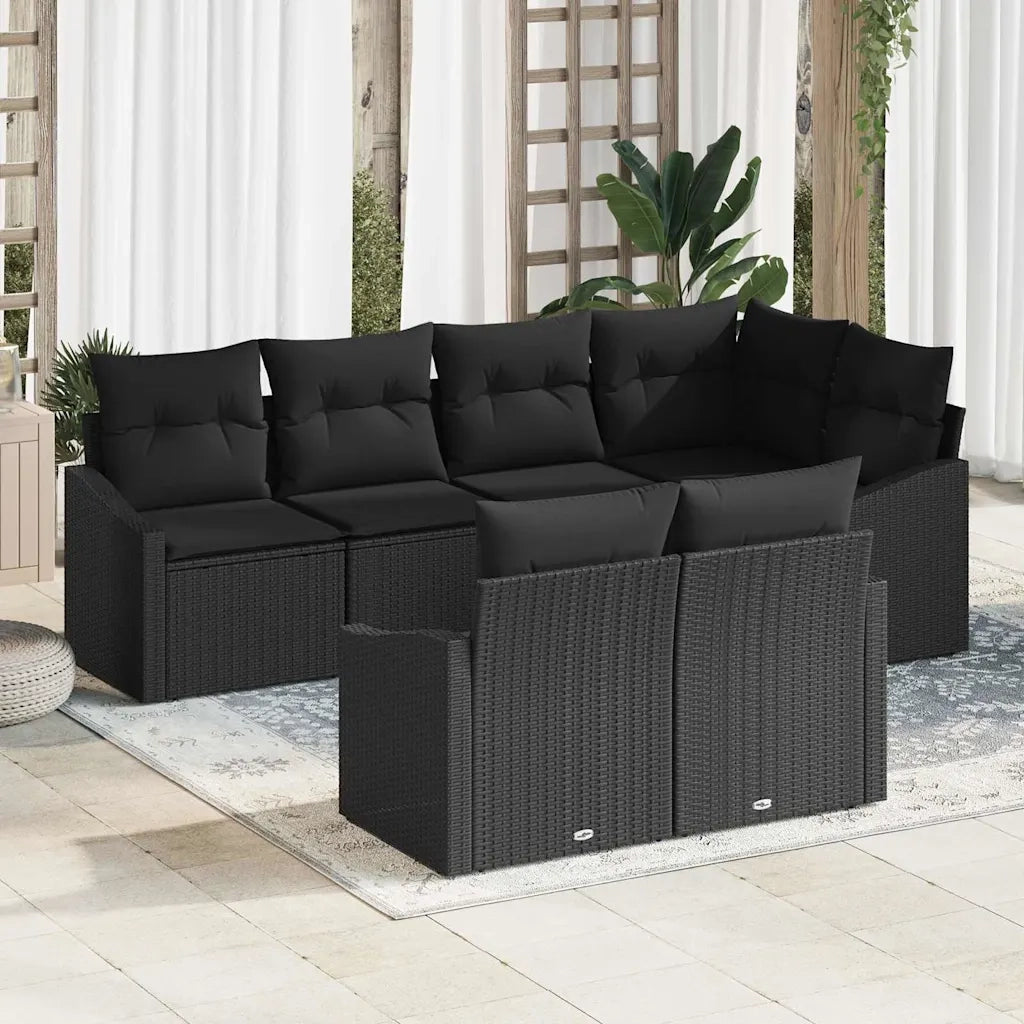 Set di divani con cuscino 7 pcs Nero polyrattan 3346763