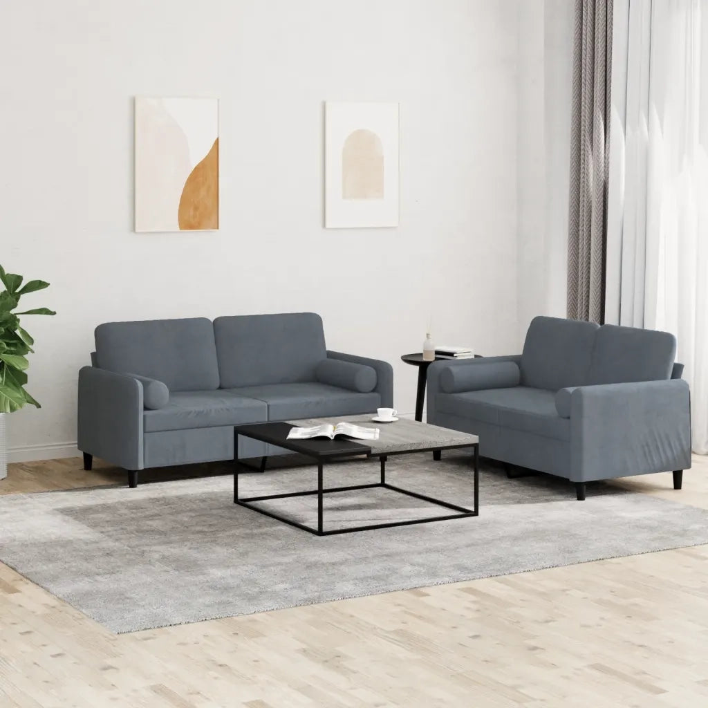 Set di Divani 2 pz con Cuscini Grigio Scuro in Velluto 3201995