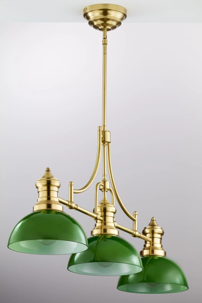 Lampada a sospensione industriale ottone verde 3xE27 Jupiter