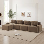 Divano Modulare Chaise Longue 4 Posti ¨C MINIMAL ¨C Velluto a Coste, Marrone