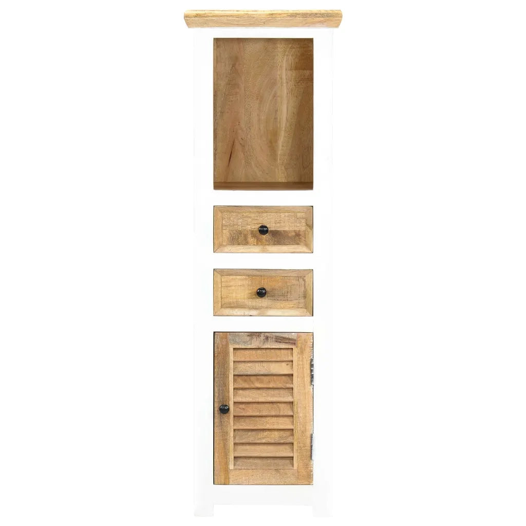 Credenza Bianca e Marrone 40x30x128 cm in Legno di Mango Grezzo 247738