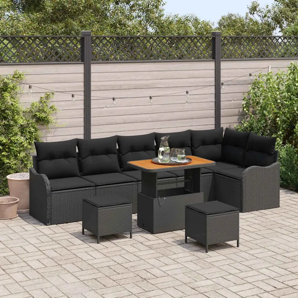 Set Divano da Giardino con cuscino 9 pcs Nero polyrattan 3362284