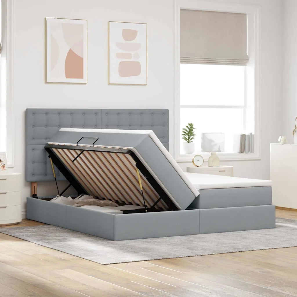 Letto con testiera Grigio chiaro 200 x 200 cm Tessuto
