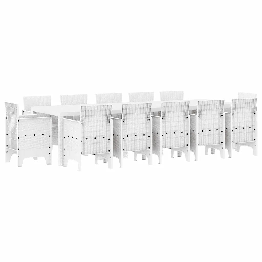 Set da Pranzo per Giardino 13 pcs Bianco Poly Rattan