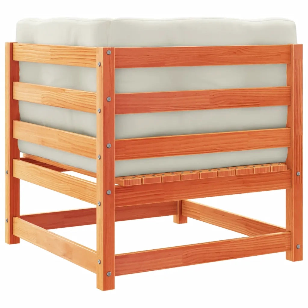 Set Divani Giardino 3 pz con Cuscini Marrone Cera Massello Pino