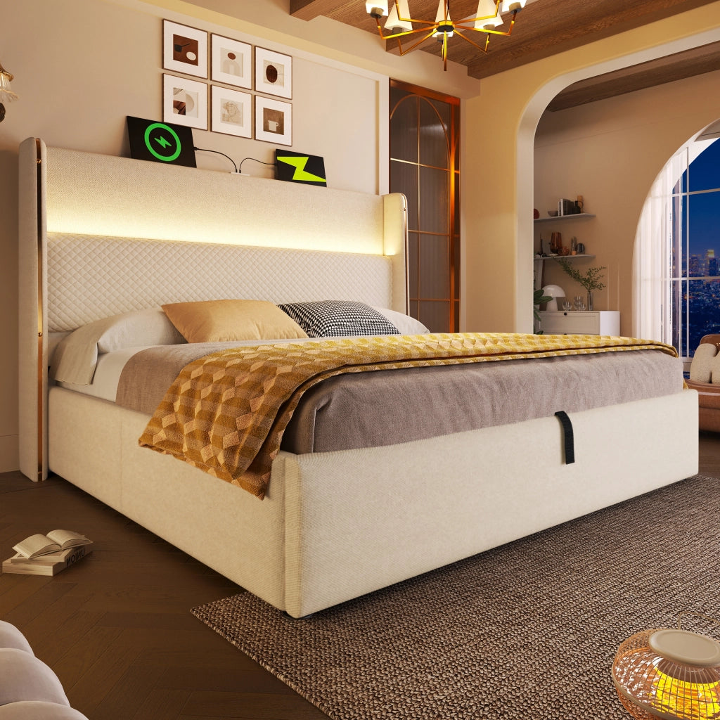 letto idraulico lino beige 140 x 200 cm