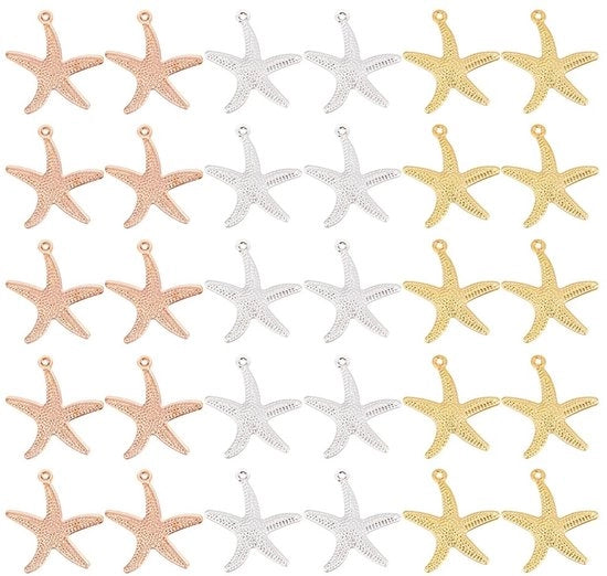 30 pezzi di stella di vetro per gioielleria in 3 colori