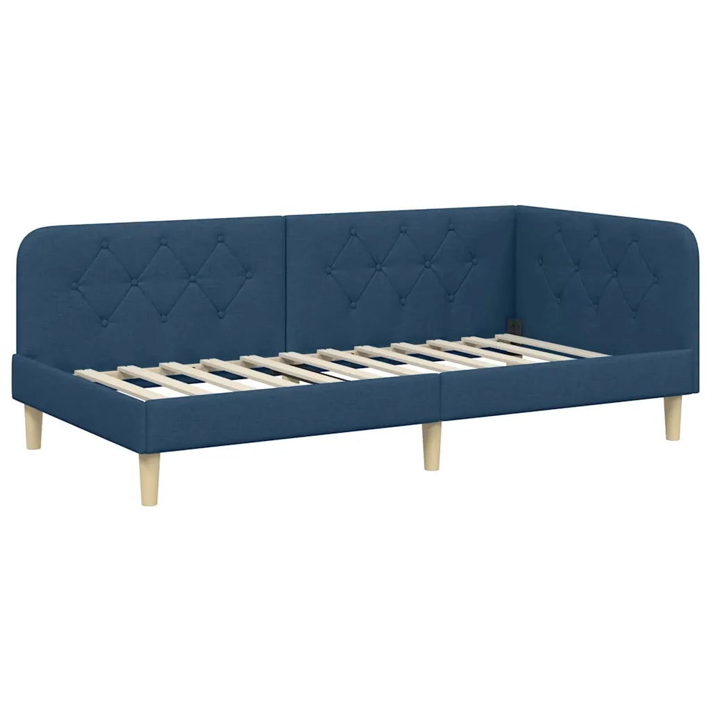 Cornice del letto ad angolo Blu 90 x 190 cm Tessuto