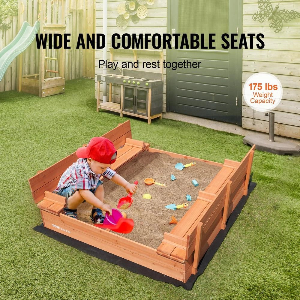 Sabbiera Legno 1330x1200x430mm Panche Pieghevoli Fondo Legno Naturale Cortile Spiaggia 3-12 Anni