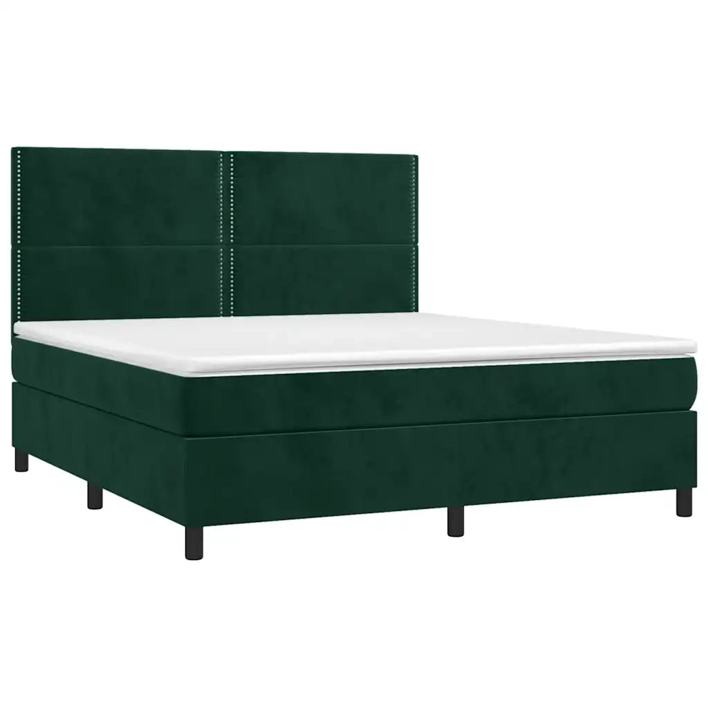 Letto a Molle con Materasso e LED Verde Scuro 180x200cm Velluto 3136080