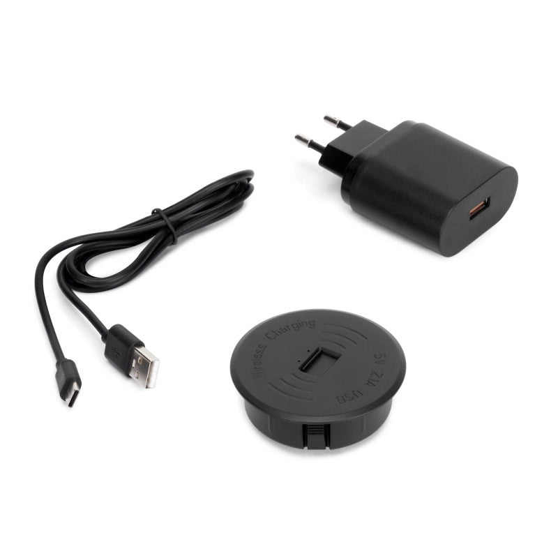 Caricabatterie wireless nascosto Airtop 2, D.60mm, 5V DC 2A (Qi-10W), Tecnoplastica, Nero