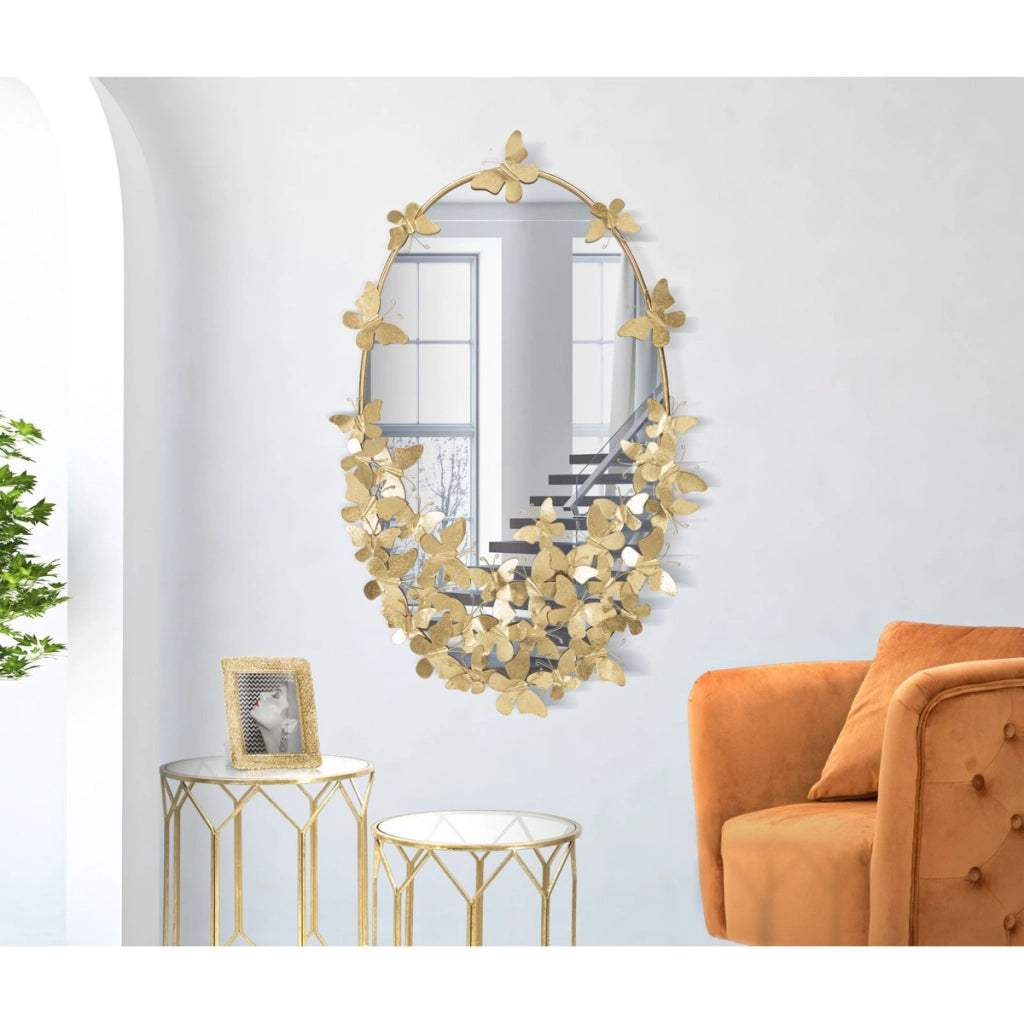Specchio Glam Oval Butterfly in ferro dorato con farfalle