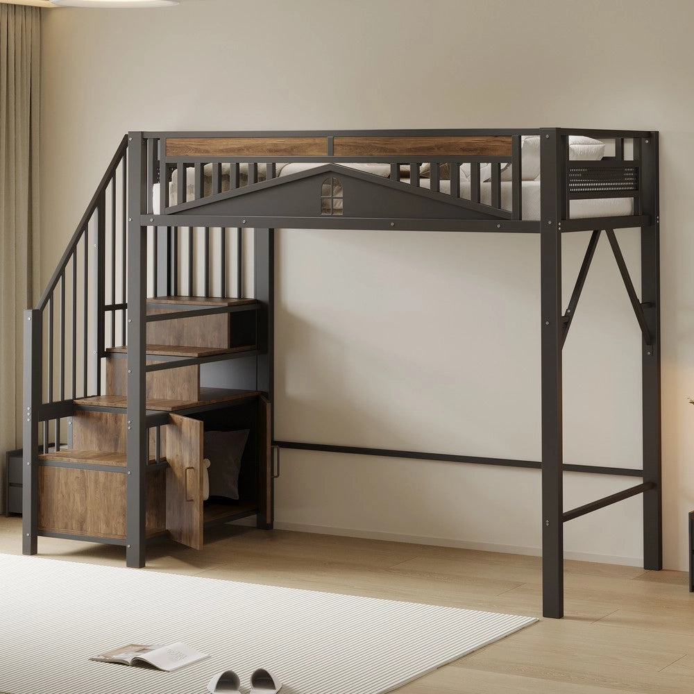Letto a Soppalco in Metallo ¨C MINIMAL ¨C Nero 90x200