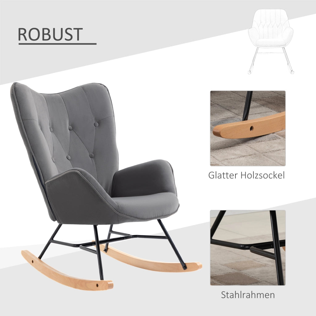 Poltrona a Dondolo in Velluto ¨C Minimal ¨C Grigio Scuro