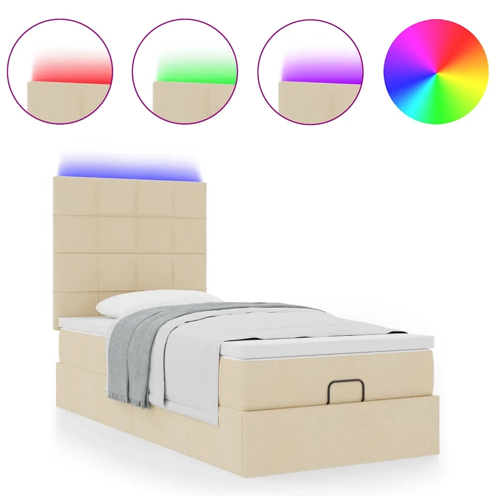 Struttura Letto Pouf con Materasso Crema 90x190 cm in Tessuto 3313973