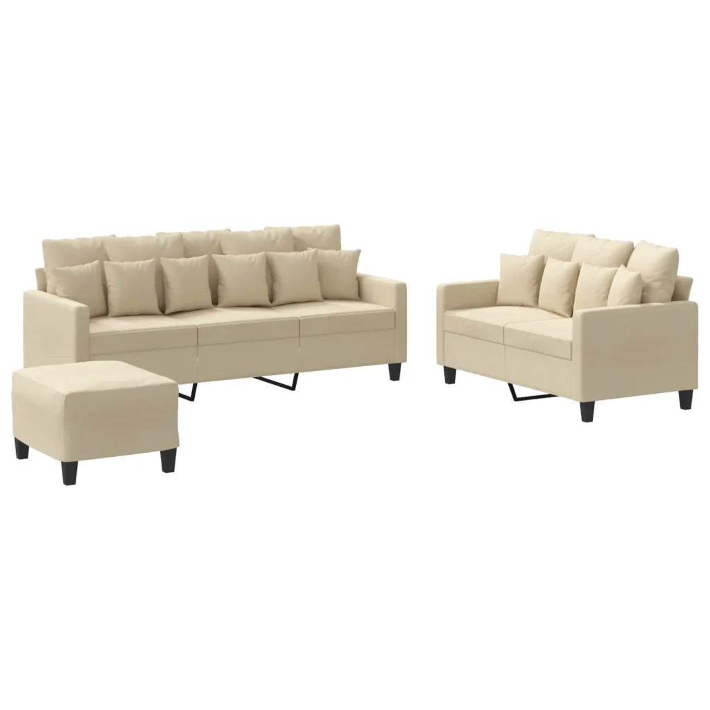 Set di Divani 3 pz con Cuscini Crema in Tessuto 3201674