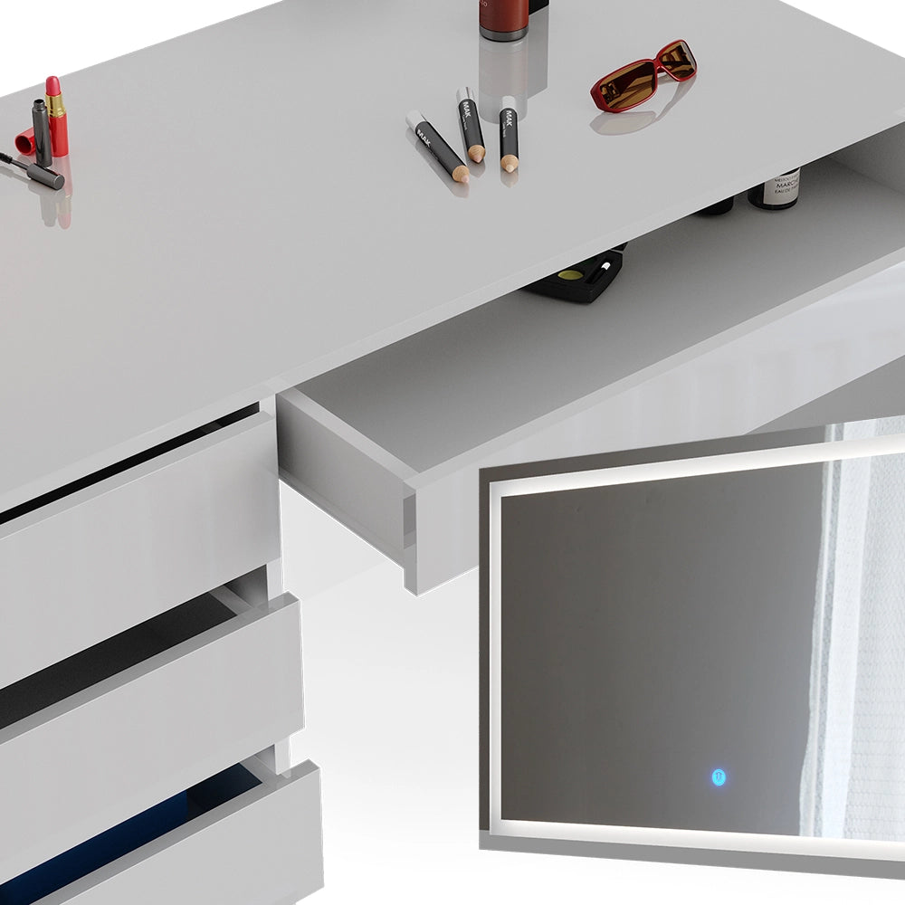 Vicco Tavolo da toeletta Bianco 120 cm con specchio a LED e panca