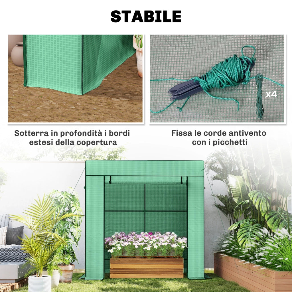Serra da Giardino con 2 Finestre a Rete e Ingresso Avvolgibile ¨C Xylo ¨C PE e Acciaio 196x77x197 cm Verde