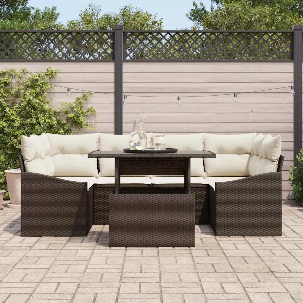 Set Divano da Giardino 7 pcs Marrone e Crema polyrattan 3348934