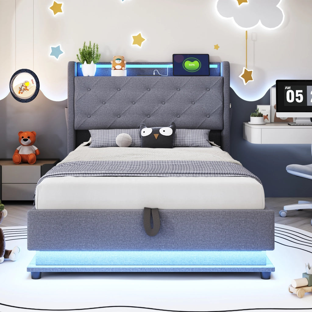 letto imbottito lino grigio 90 x 200 cm