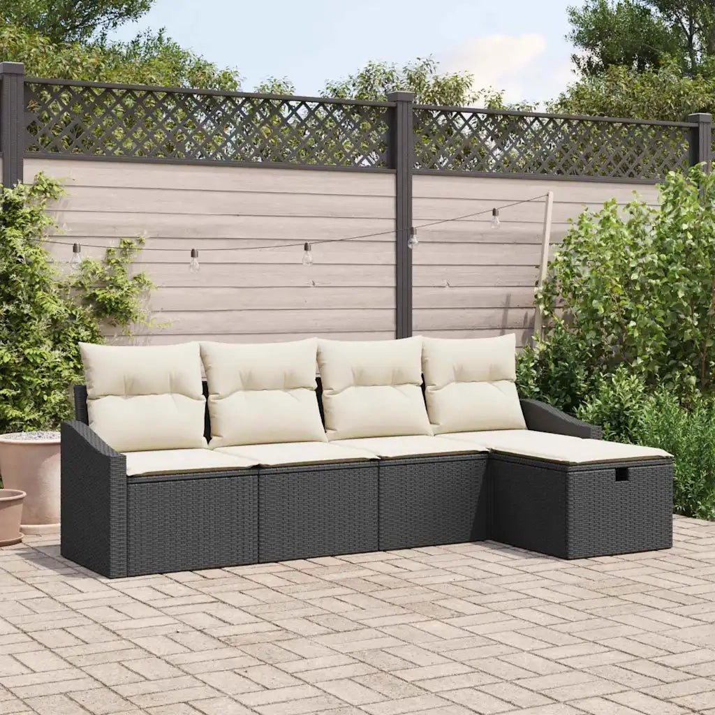 Set di divani con cuscino con archiviazione Nero polyrattan