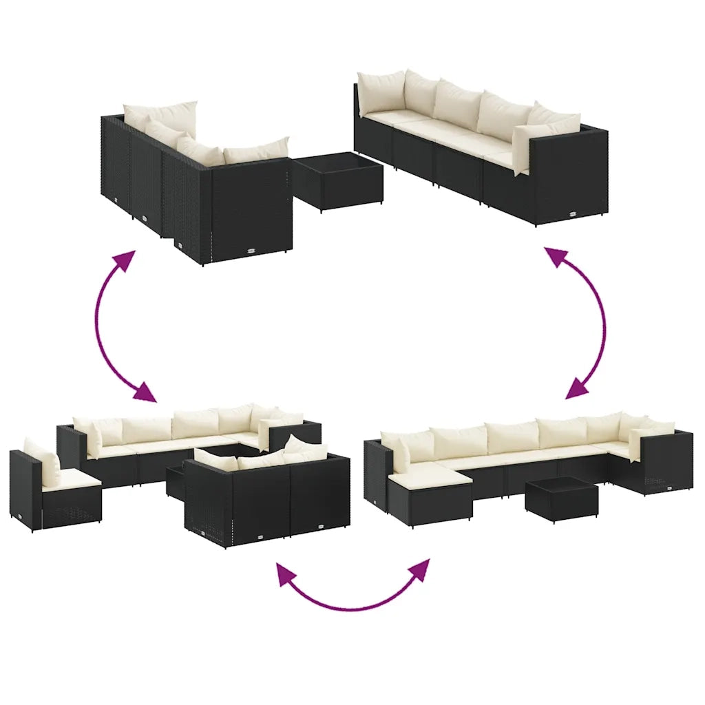 Set Mobili da Giardino con Cuscini 8 pz Nero in Polyrattan 3308232