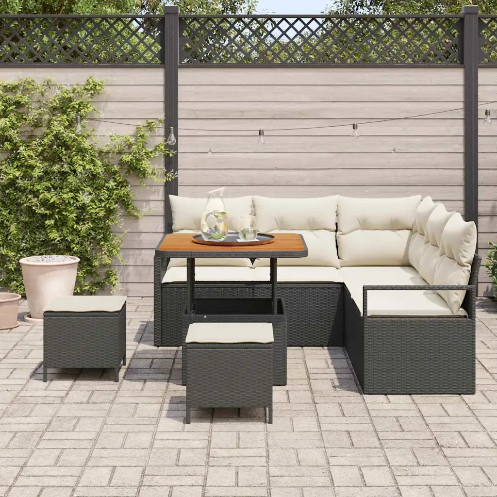 Set Divano da Giardino con cuscino 8 pcs Nero polyrattan 3362520