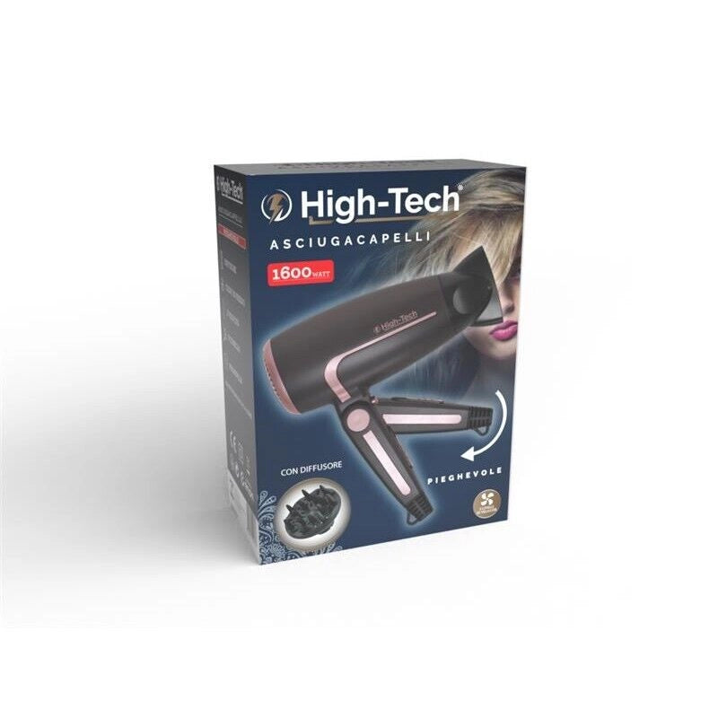 HIGH-TECH ASCIUGACAPELLI PIEGHEVOLE CON DIFFUSORE DA 1600 WATT