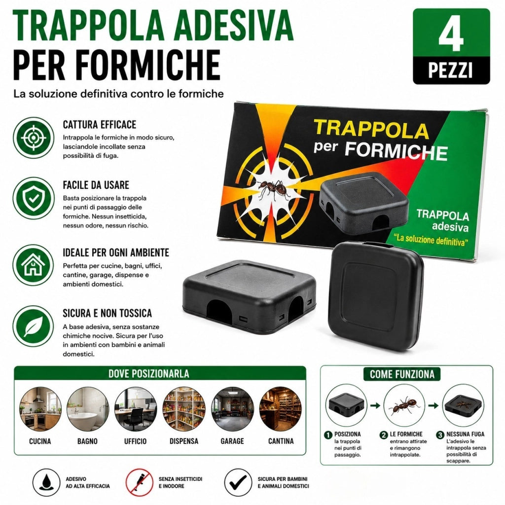 4 Trappole Adesive Formiche o Scarafaggi Da Interno Non Tossiche Per la Casa Trappola per formiche