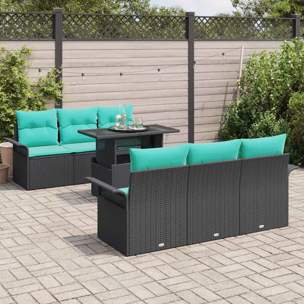 Set Divano da Giardino con cuscino 7 pcs Nero Poly Rattan 3356949