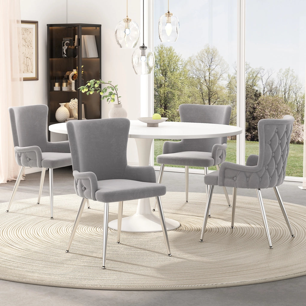 Set di 2 sedie da pranzo in velluto - Zephmum- Gambe in metallo argento, grigio