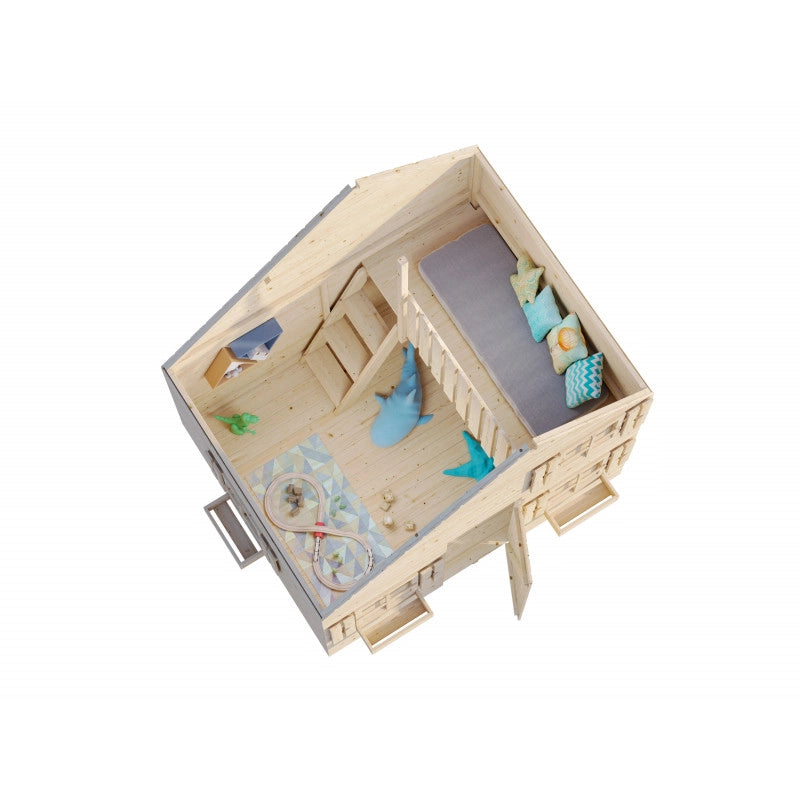 Casetta in legno per bambini da giardino 220x180 cm, con soppalco interno e pareti spessore 16 mm, porta singola, uso esterno - Esterni da Vivere