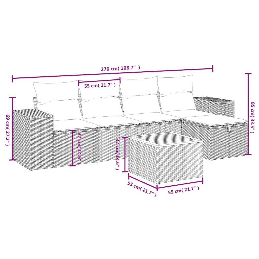 Set Divano da Giardino 6 pz con Cuscini Nero in Polyrattan 3265164