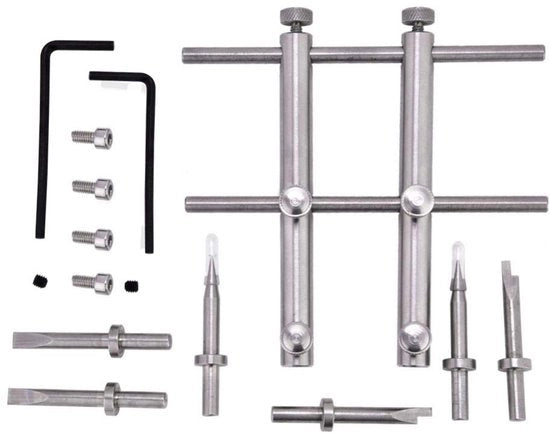 Strumento per rimozione lenti professionale RVS - Kit di riparazione per lenti 10-100mm - 6 assi - 6 viti - 2 chiavi a ingranaggio - strumento per lenti